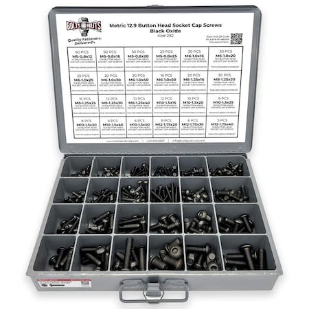 Boltsandnuts.Com Metric 12.9 Alloy Allen Button Head Socket Cap Screws Bolts Black Oxide Assortment - 453 PCS Assortment Kit #292